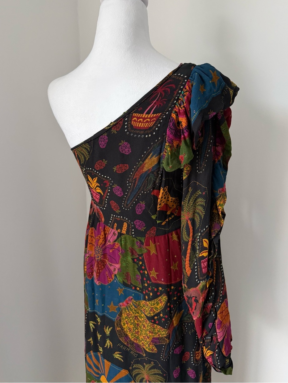 FARM Rio One Shoulder Ruffle Dress with Colorful Print - Picture 3 of 4